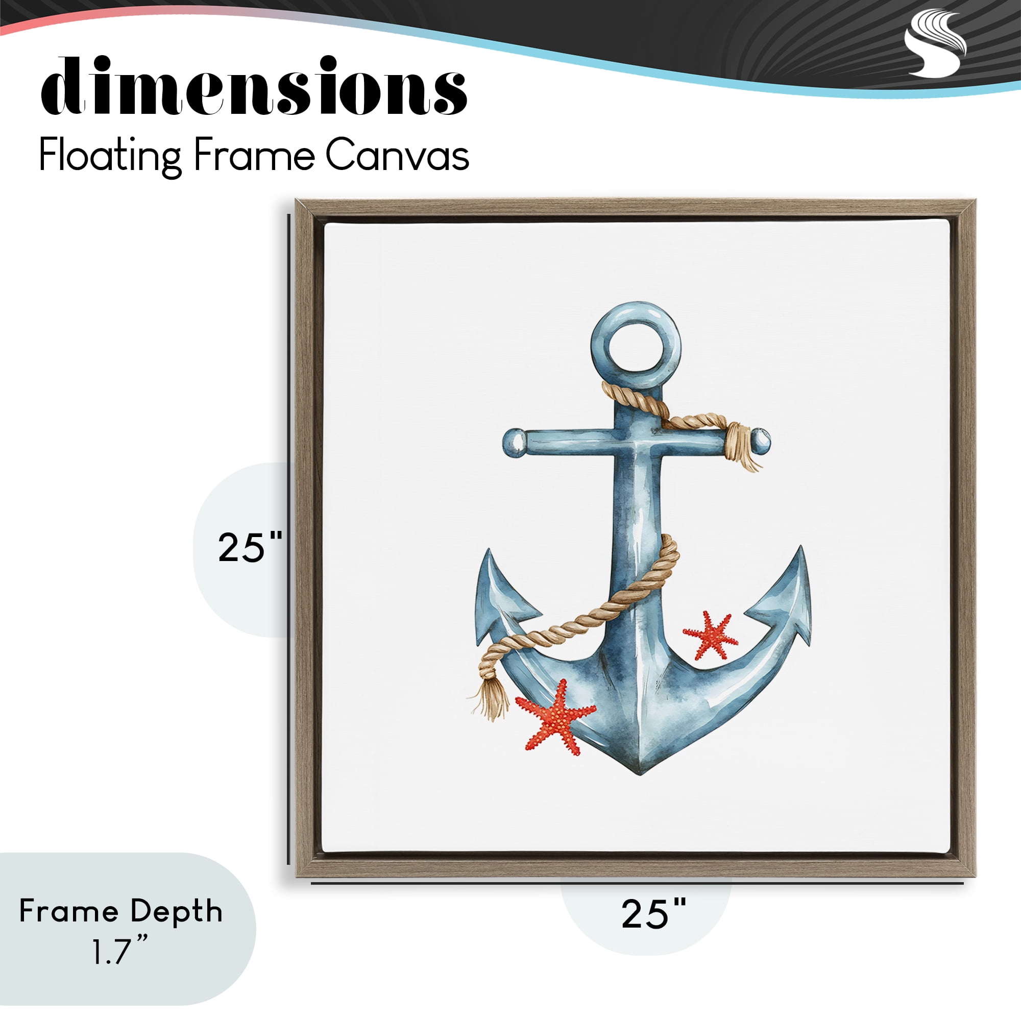 Stupell Industries Cute Sailor Anchor with Starfish Brown Framed Floater Canvas Wall Art, design by LSR Design Studio