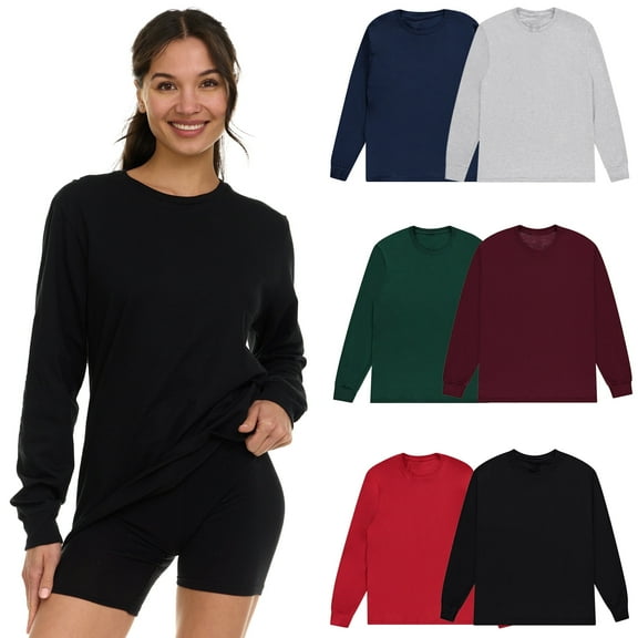 BILLIONHATS Womens Long Sleeve Oversized T-Shirts, Cotton Casual Fit Sleeved Tees Tops – Baggy Style Bulk Wholesale Tshirt Packs (6 Pack Assorted, Size-Small)
