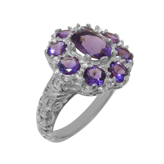 LBG British Made 9k White Gold Natural Amethyst Womens Statement Ring - 33 size options - Size 10