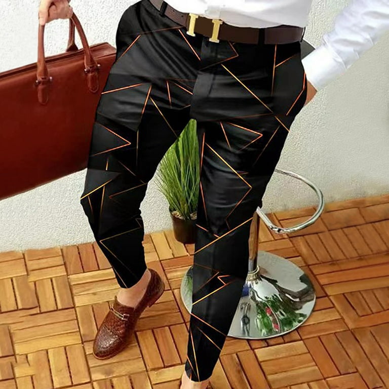 fartey Men's Dress Pants Casual Print Stretch Business Suit Pant Slim Fit  Ankle Length Pencil Tapered Trousers with Pockets