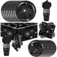 thumbnail image 2 of PYYNA-97Pcs Halloween Spider Web Tableware Party Supplies Disposable Dinnerware Set with Paper Plates, Napkins, and Forks for Spooky Halloween Party Supplies, Birthday Party Decorations, 2 of 3