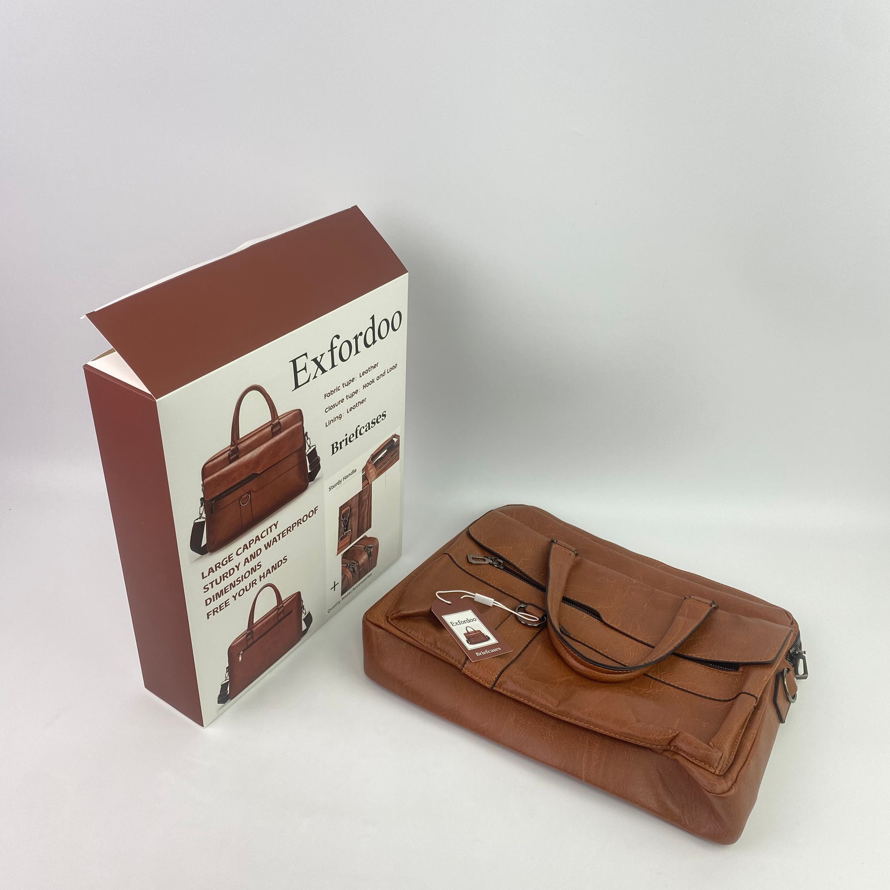 Exfordoo Briefcases,Men's Business Travel Briefcase Leather Handmade Messenger Bags Laptop Bag