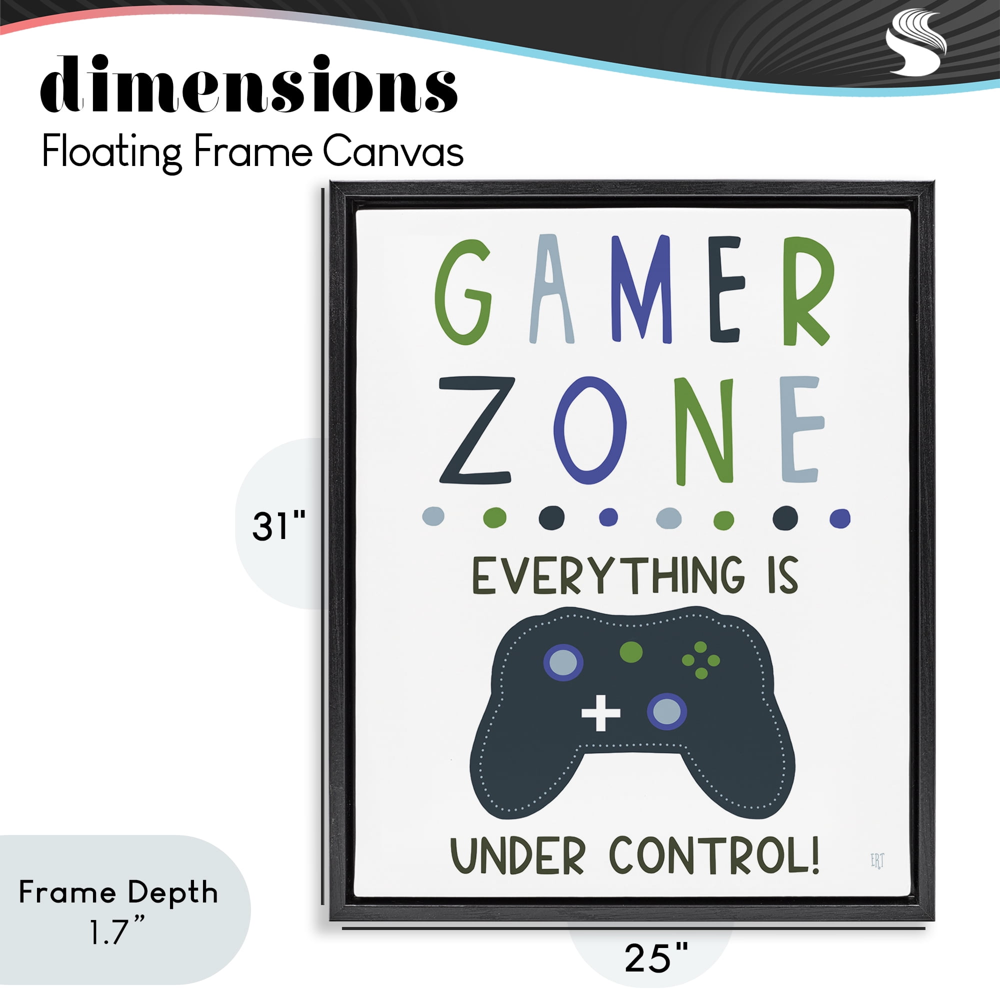 Stupell Industries Everything Under Control Gamer Zone Black Framed Floater Canvas Wall Art, design by Elizabeth Tyndall