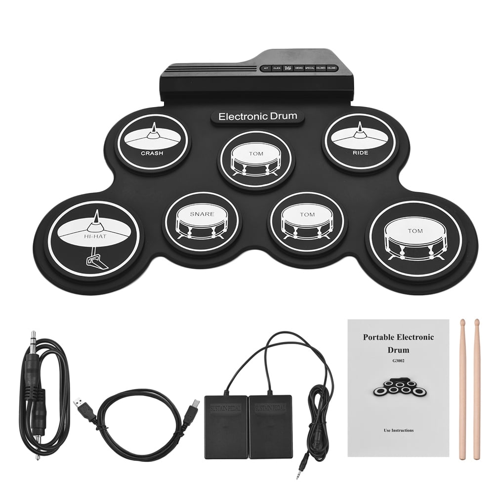 Compact Size USB Roll-Up Silicon Drum Set Digital Electronic Drum Kit 7 Drum Pads with Drumsticks Foot Pedals for Beginners Children Kids
