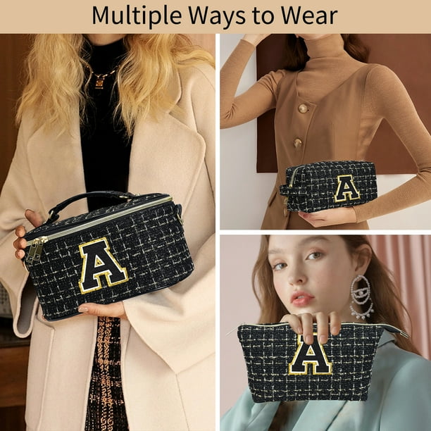 3PCS Monogram Personalized Black Initial Makeup Bags Pouch for Women Cosmetic Make Up Bag Travel Toiletry Bag for Her Walmart Business Supplies