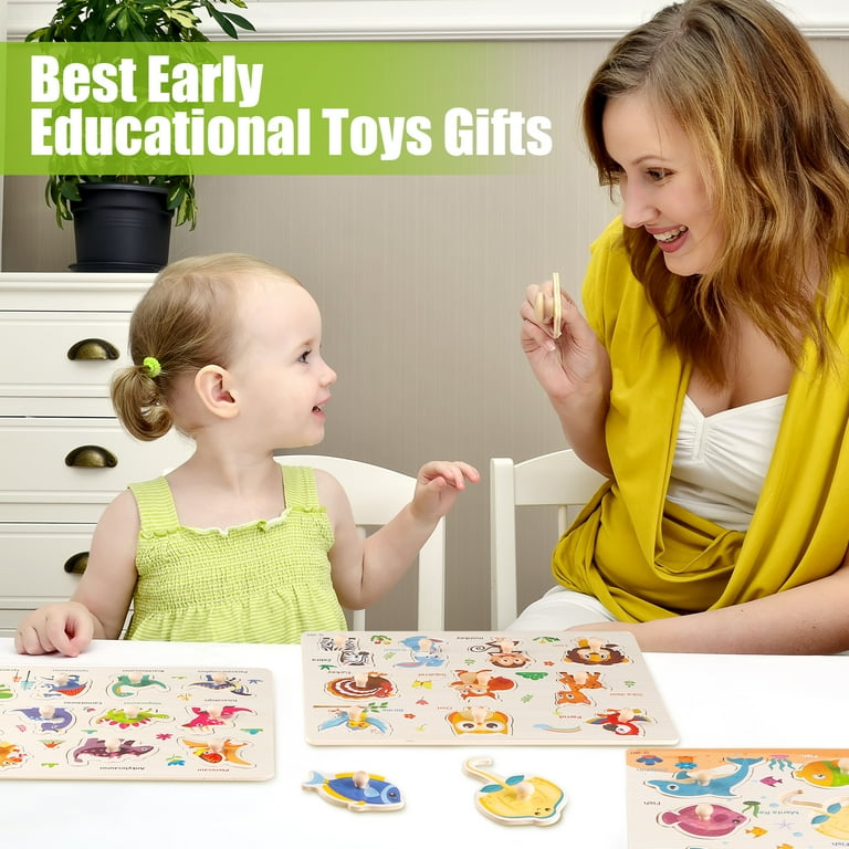 Armscye 6 Pack Wooden Peg Puzzles for Toddlers, 11.81 x 8.86 inch