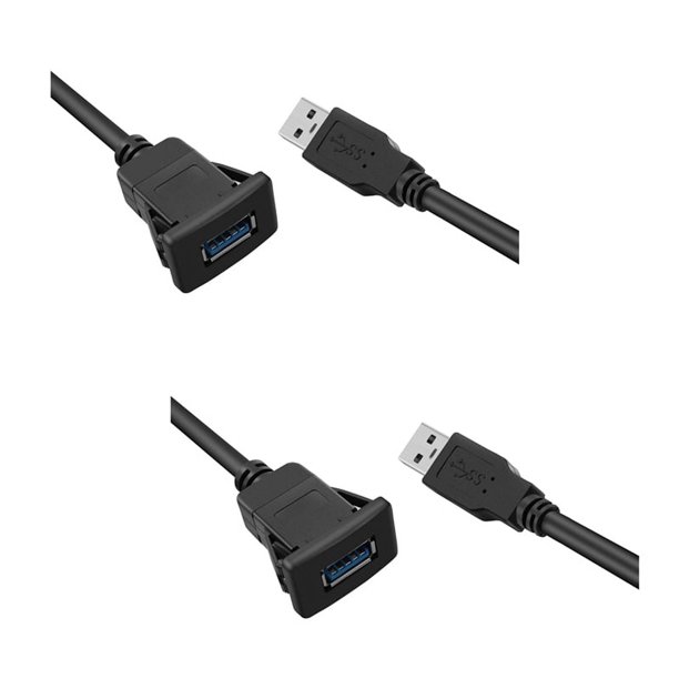 Cable de extensión USB 3.0 de 1 m para coche, montaje empotrado, macho a hembra, para panel de salpicadero, línea de audio cuadrada, 2 unidades
