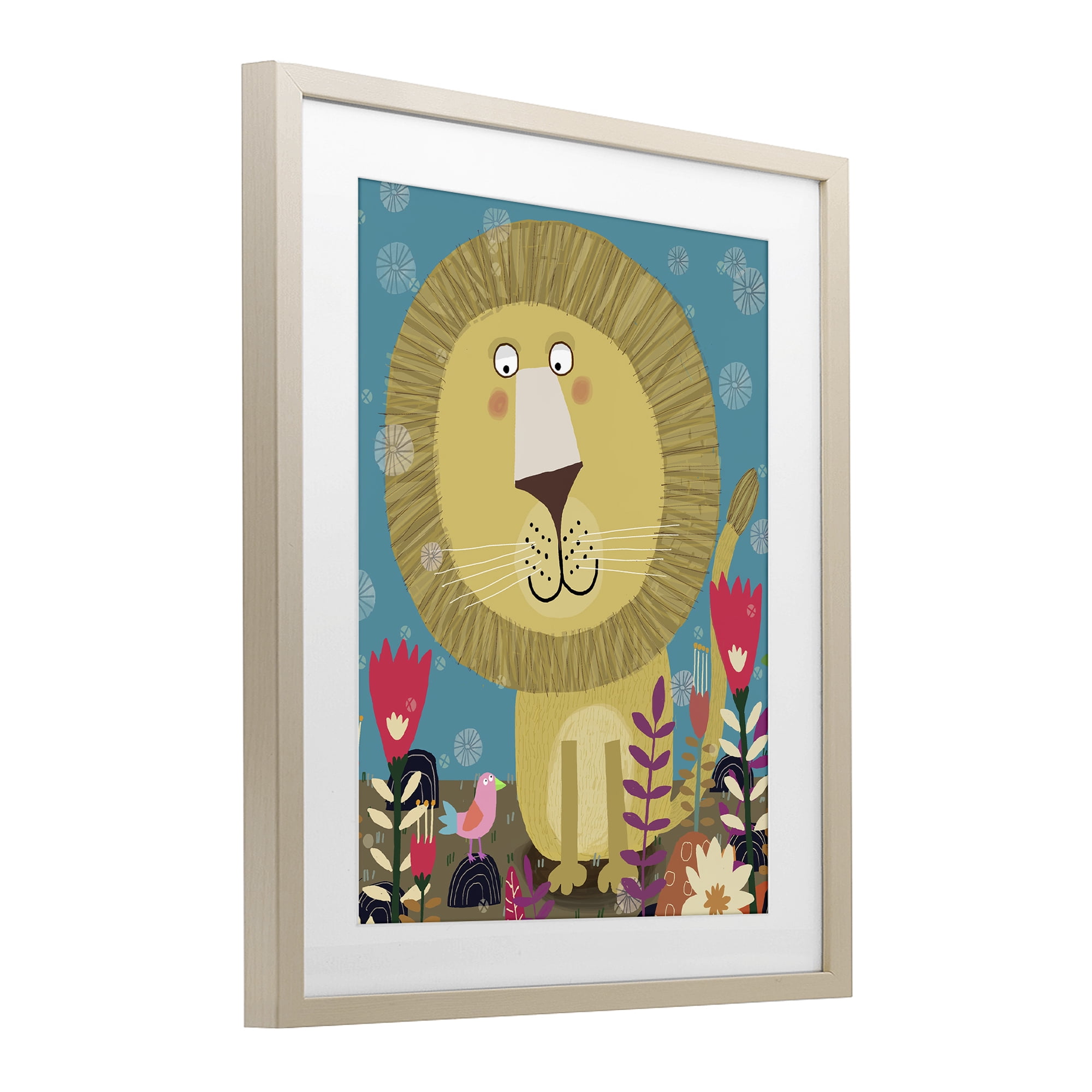 Stupell Industries Boho Lion & Flowers Birch Framed Print Under Glass, design by Carla Daly