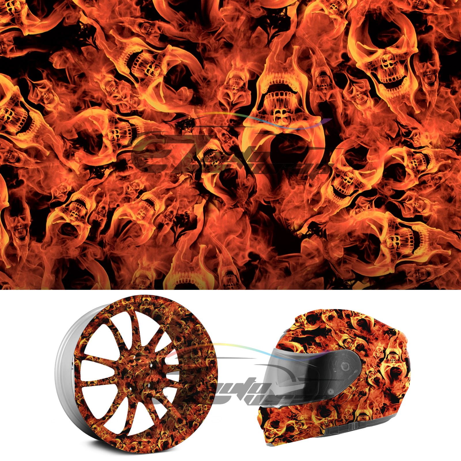 HYDROGRAPHIC WATER TRANSFER HYDRO FILM DIP EXPLOSION ORANGE FLAMES FIRE 1 SQ M 