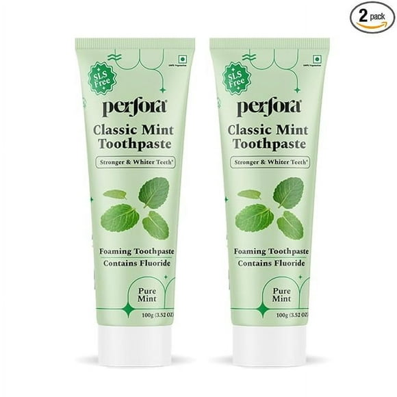 Perfora Classic Mint Toothpaste - 100g | | For Strong & White Teeth | SLS, Titanium Dioxide & Sodium Saccharin Free | Pack Of 2