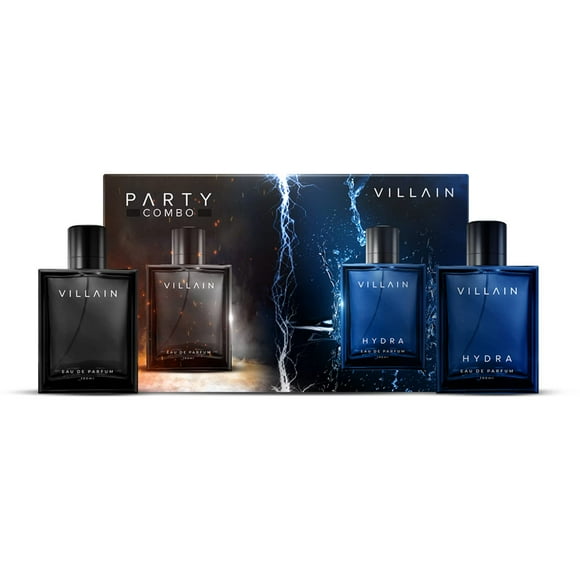 Villain Luxury Villain Party Combo For Men Pack Of 2X 100ml - 3.4 Fl.oz. Each | Black + Hydra Eau De Parfum Set | Woody, Citrusy & Other Unique Notes - Premium Long Lasting Perfumes