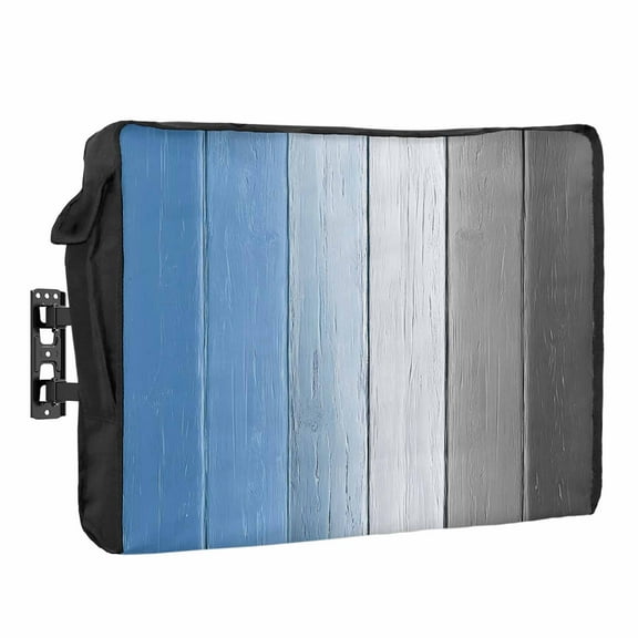 Outdoor TV Cover 52 to 55 Inches, Sky Blue Grey Gradient Wood Grain Farmhouse Retro Striped Waterproof TV Cover with Remote Control Pocket, Flat Screen TV Cover Protector for Outside TV
