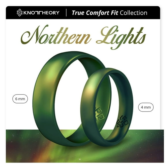 Northern Lights Green Breathable Silicone Ring for Men and Women 4mm Bandwidth
