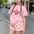 thumbnail image 2 of Afuyipoi Boys Girls Letter Print Short Sleeve T-Shirt and Elastic Waist Shorts 2-Piece Casual Outfit Set, Soft Rayon Blend Playwear Pink Size 13-14 Years, 2 of 7