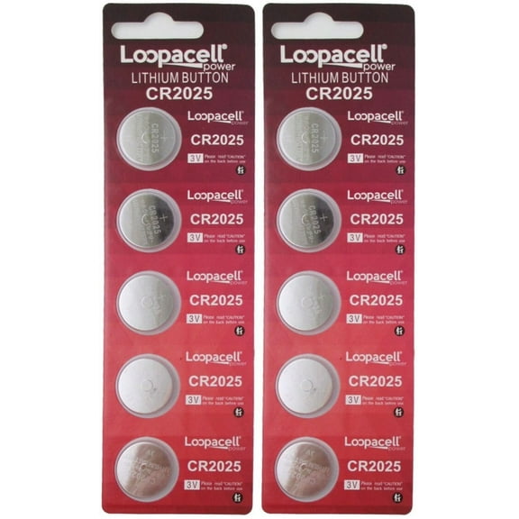 Loopacell Lithium Battery CR2025 - 10 Pcs Pack - 2 Blisters 3V Lithium Button Cell