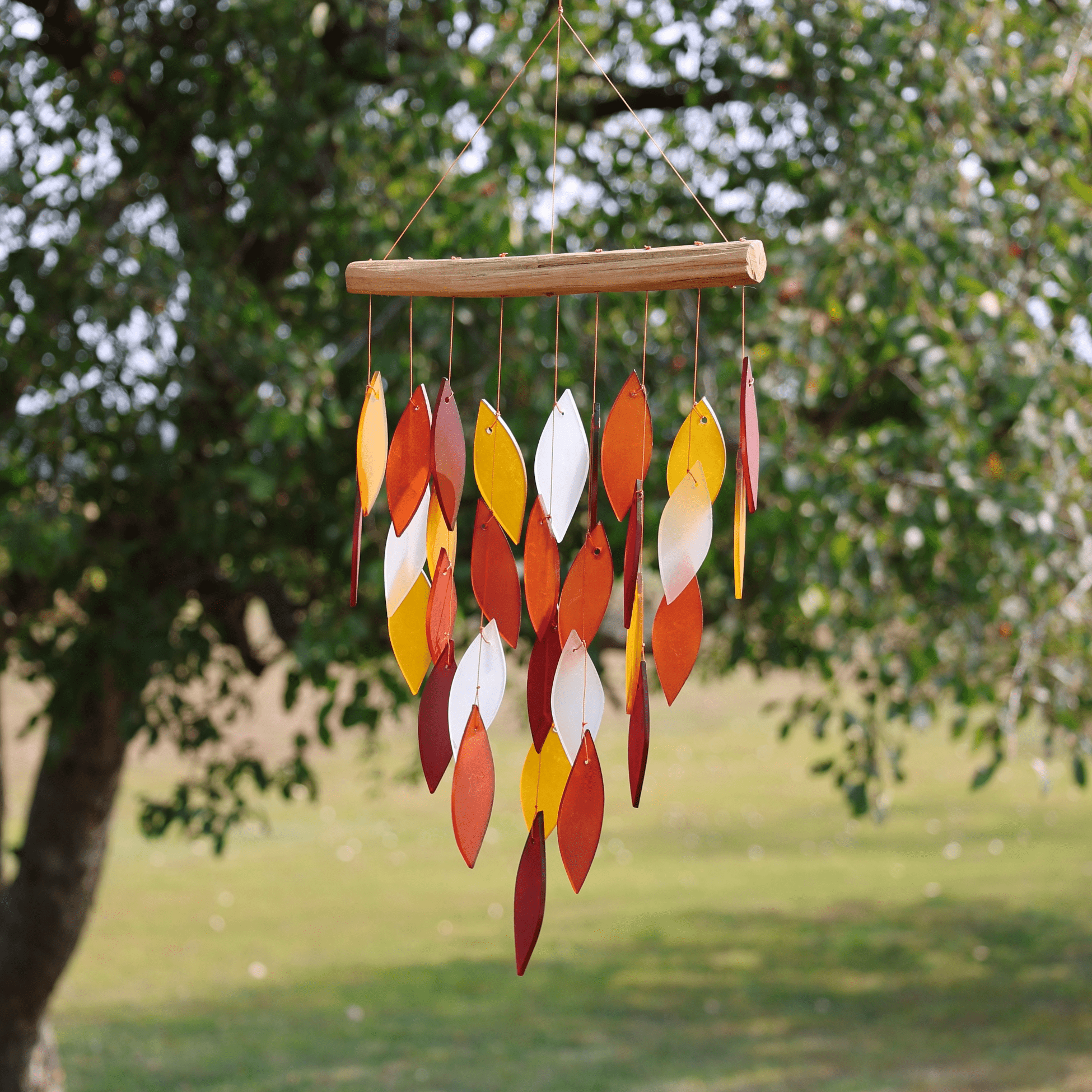 Blue Handworks Desert Sands Waterfall Windchime - Hanging Glass and Driftwood Wind Chimes Garden Décor