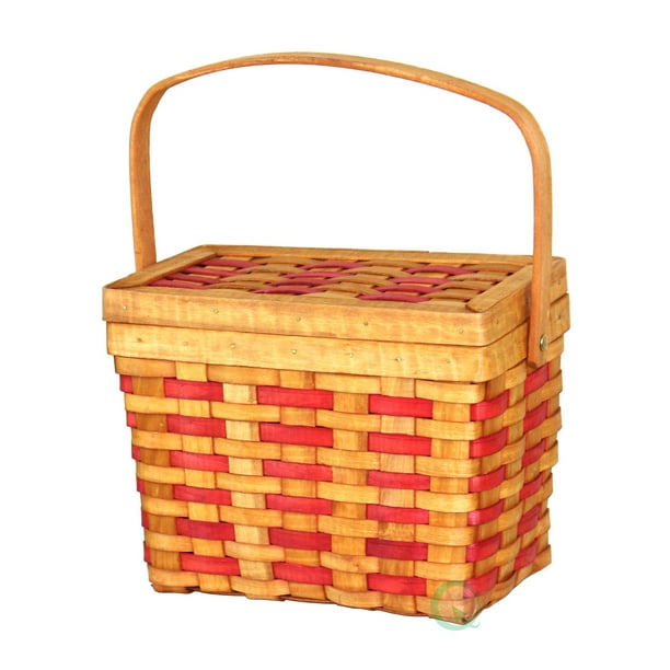 Rectangle Basket with Burgundy Stripes