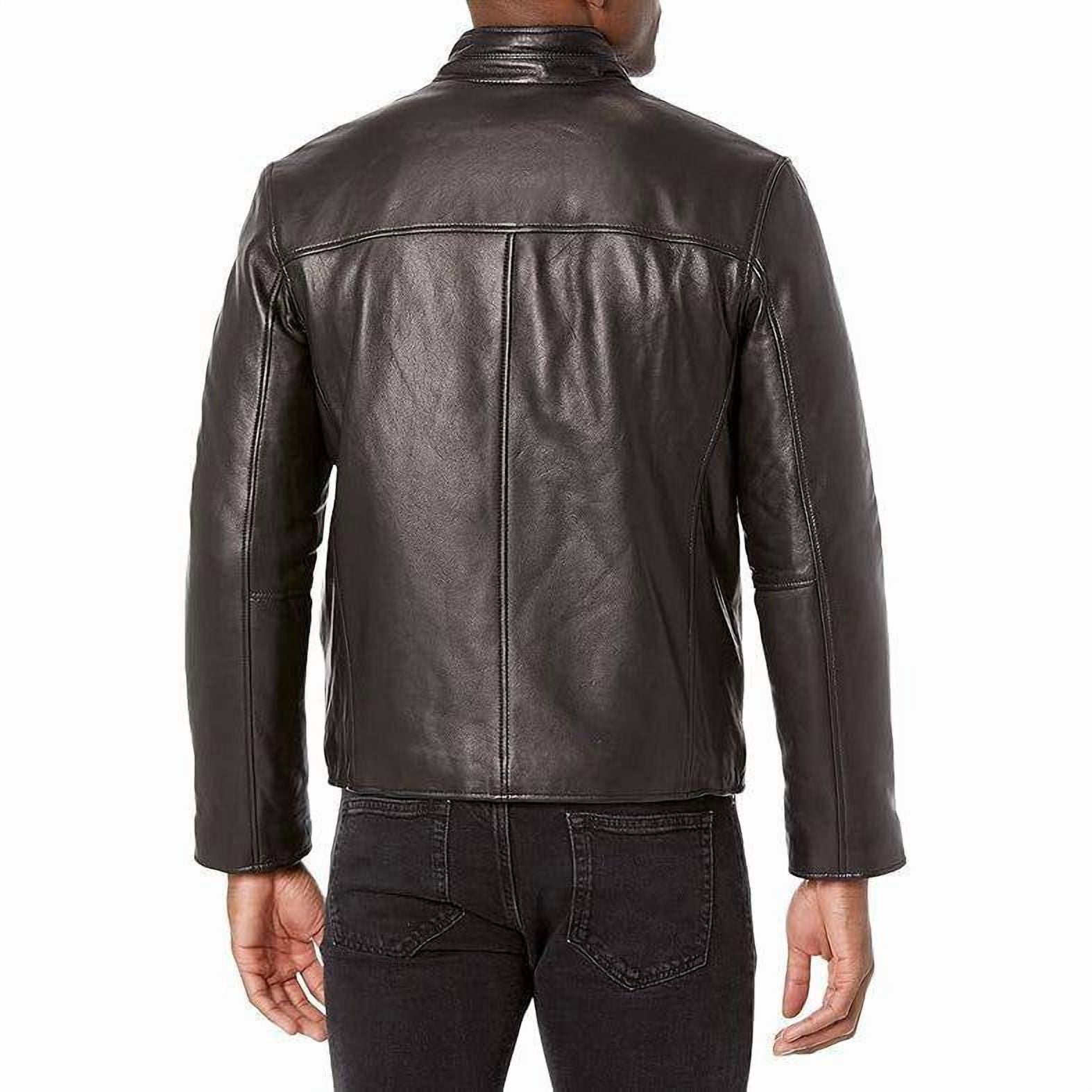 Cole Haan Men's Lamb Leather Jacket With Ribbed Convertible Collar (Java, S)