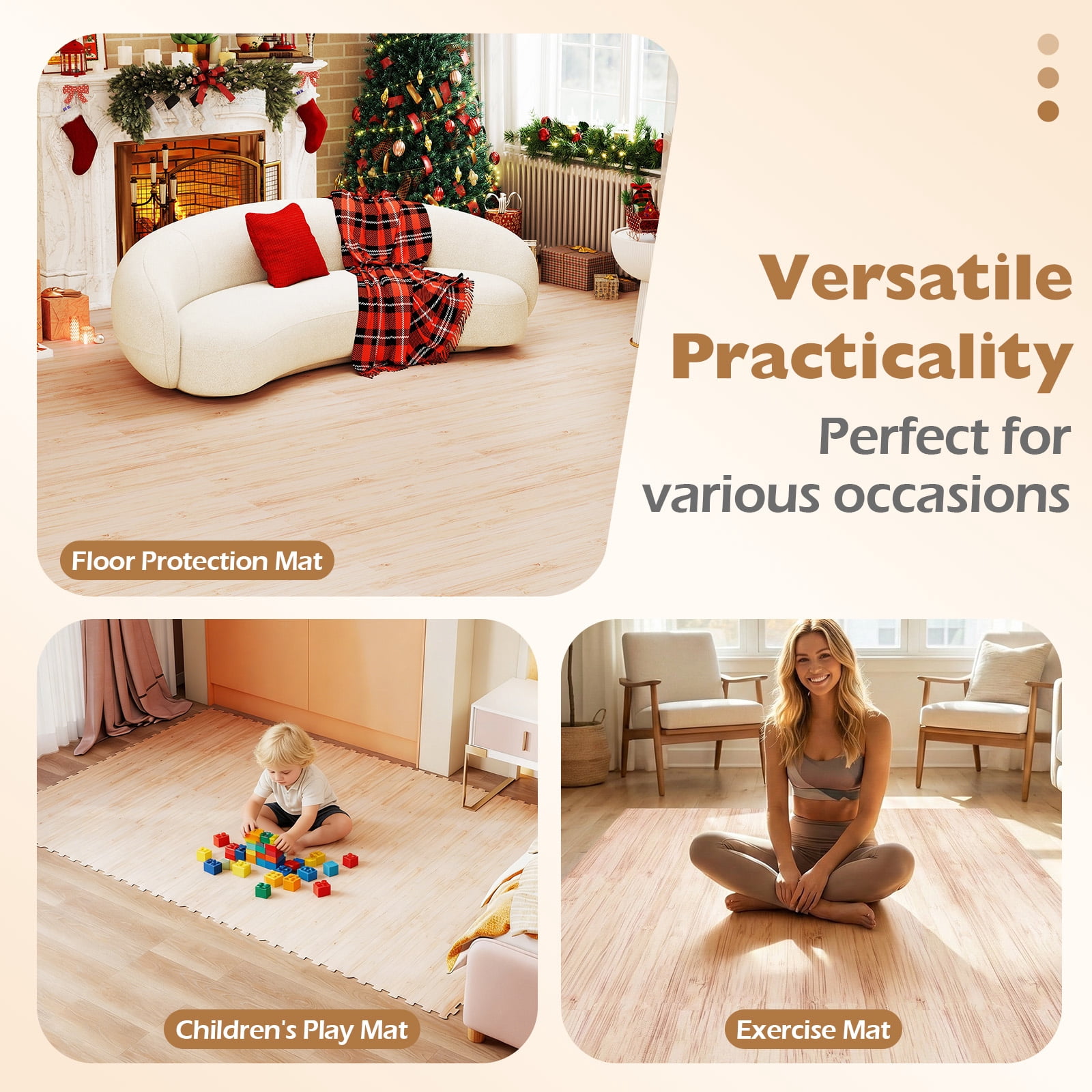 Patiojoy Interlocking Floor Tiles Wood Grain Printed EVA Foam Puzzle Tiles with Waterproof Surface