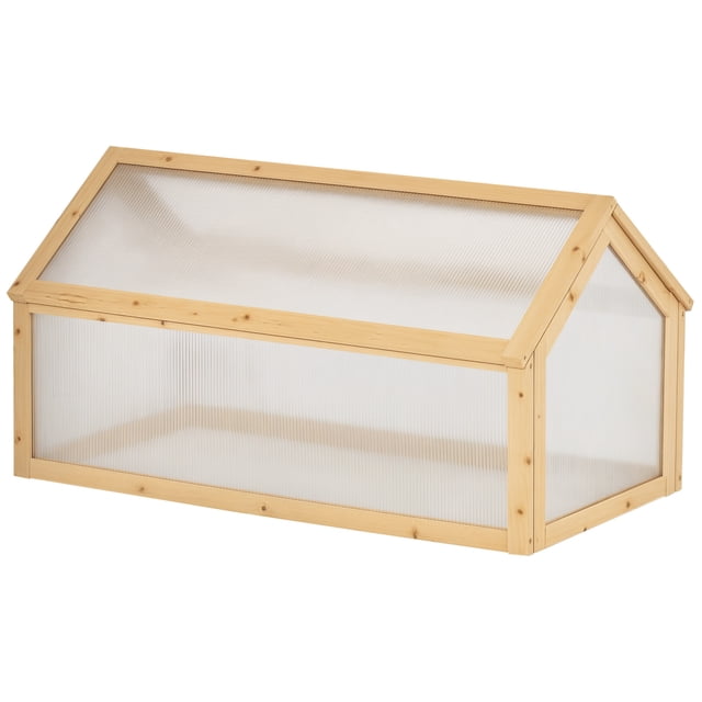 Outsunny Wooden Cold Frame Greenhouse Garden Portable Raised Planter with Openable Top for Indoor, Outdoor, Flowers, Vegetables, Plants, 35.5" x 20.5" x 19.5", Light Brown