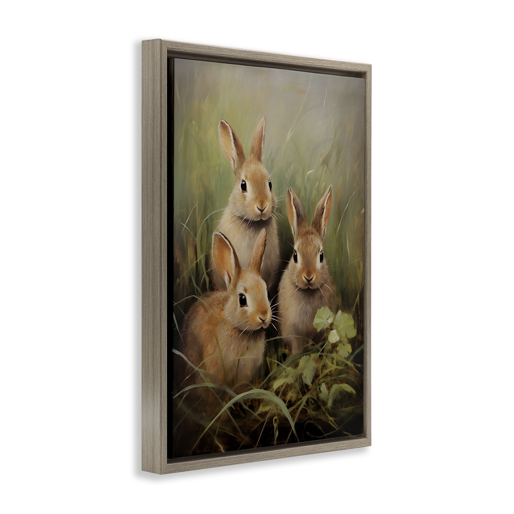 Stupell Industries Baby Bunny Trio Animals & Insects Painting Brown Floater Framed Canvas Art Print Wall Art, 21 x 31