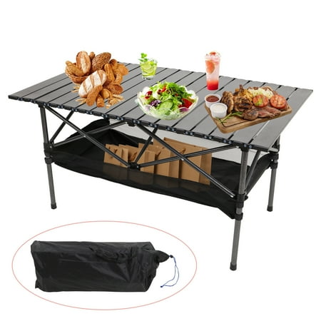 YouLoveIt Outdoor Folding Portable Camping Table Aluminum Roll - Up Table Camp Table with Carry Bag Portable Stable Picnic Table for Beach Backyard Lawn Party Patio