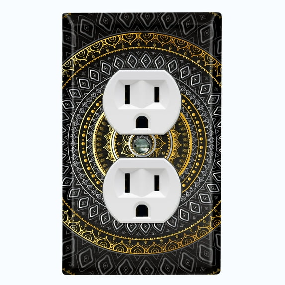 Metal Light Switch Plate Cover Gold Black Mandala Circle Pattern MDL006