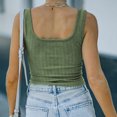 thumbnail image 4 of Mujeres casual crop top chaleco cuadrado Masajeadores de cuello sin mangas tejer blusa con botón frontal para las mujeres verano desgaste verde M, 4 of 6