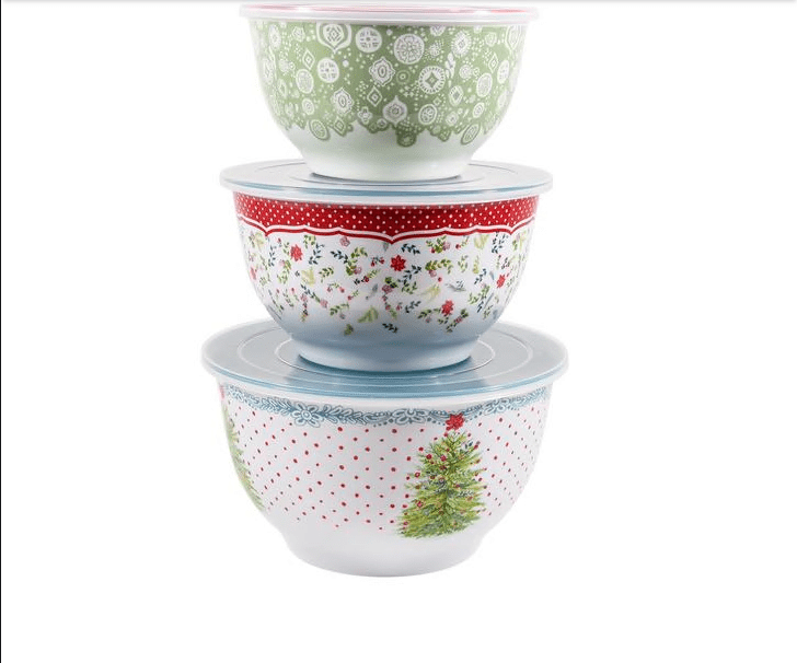 The Pioneer Woman 6-Piece Melamine Holiday Cheer Bowl Set with Lids ...