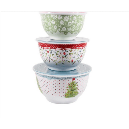 The Pioneer Woman 6-Piece Melamine Holiday Cheer Bowl Set with Lids