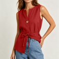 thumbnail image 6 of cocolona Womens Summer Tank Tops Crew Neck Sleeveless Ruffle Asymmetrical Hem Shirts Trendy Casual Solid Color Blouses, 6 of 6