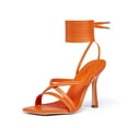 thumbnail image 3 of Women's heeled Sandals Strappy Lace up Stiletto High Heel Sandals Square Toe Sandals Tie up Heels Sandals for Party Prom Homecoming Dress Shoes, 3 of 6