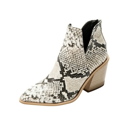

KBKYBUYZ Women High Heel Shoes Winter Warm Snake Pattern Leopard Stylish Slip-on Pointed Toe Casual Solid Color Ankle Boots