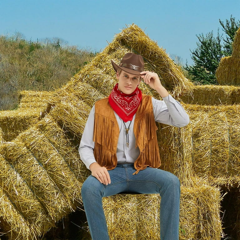 Mens 70s Tassel Fringe Vest Western Sleeveless Cowgirl Waistcoat