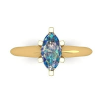 1 ctw Solitaire Anniversary Ring for Women | Marquise Cut Blue Moissanite | Hyperallergenic Solid 18K Yellow Gold