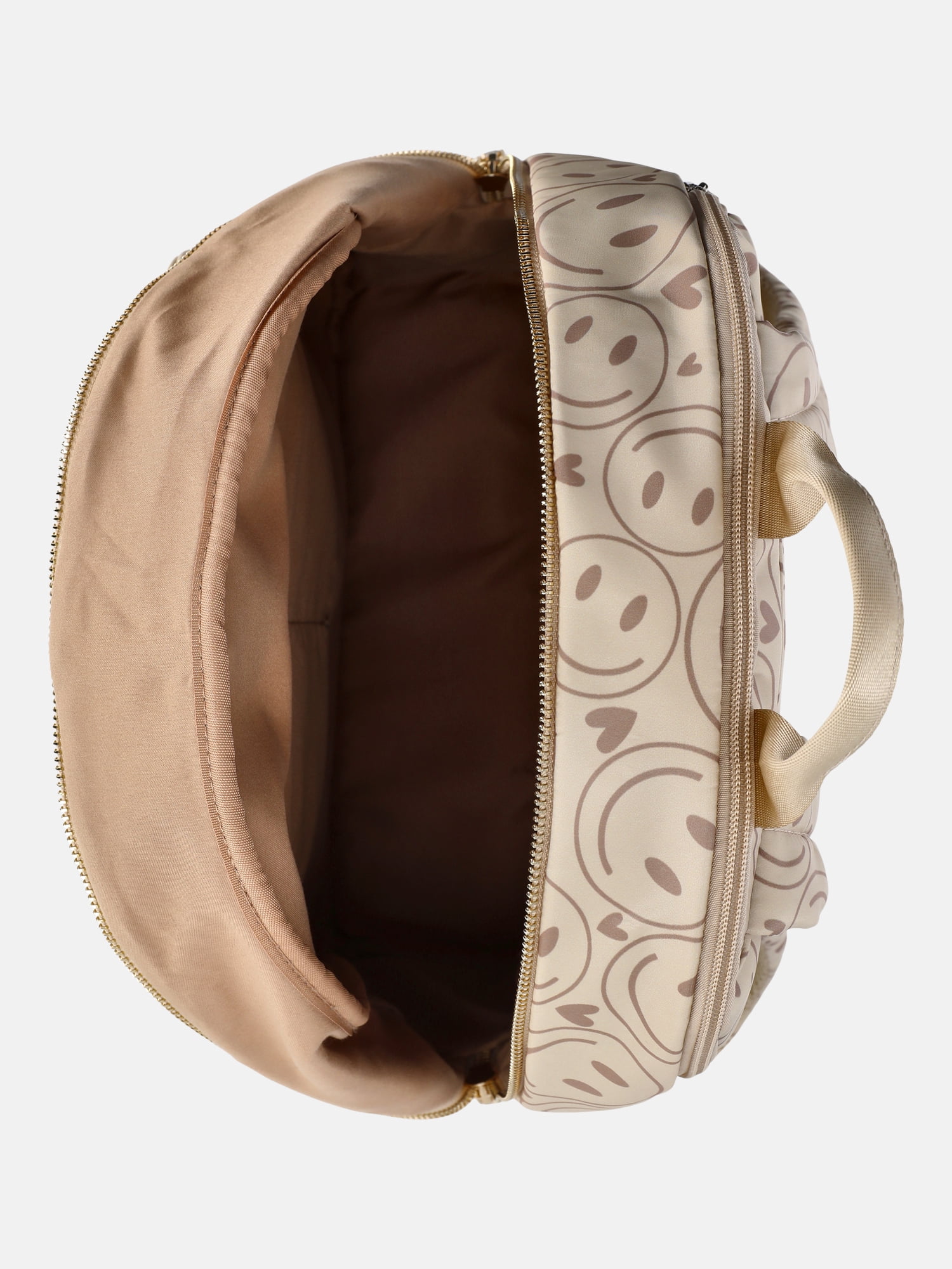 Madden NYC Women's Dome Backpack with Charm Chain Accent, Khaki Smiley