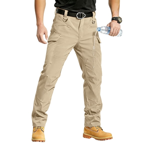LNZGNM Mens Cargo Work Pants Water Resistant Ripstop Tactical Pants Breathable Lightweight Pants Casual Hiking Trousers with Multi Pockets,Khaki 3XL