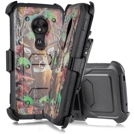 for T-Mobile Revvlry+ Plus, Moto G7/ G7 Plus Case Phone Case Dual Layer Full-Body Rugged Clear Back Case Drop Resistant Shockproof Case with Built In Screen Protector (Deer)