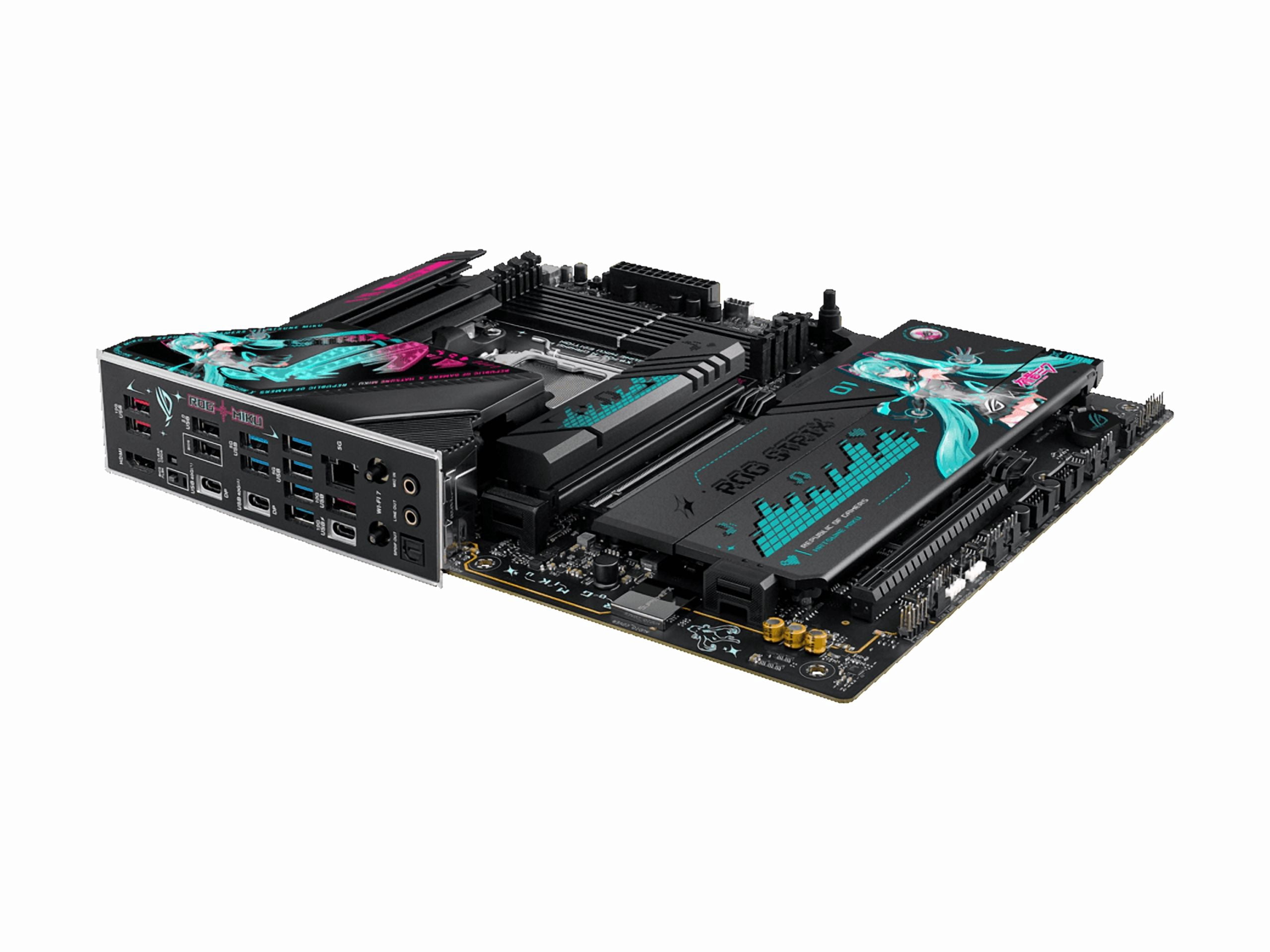 ASUS ROG STRIX X870E-H GAMING WIFI7 HATSUNE MIKU EDITION AMD X870E ATX motherboard, 16+2+1 power stages, Dynamic OC Switcher, Core Flex, DDR5, WiFi 7, 4x M.2, PCIe 5.0, dual USB4, USB 10Gbps Type-C