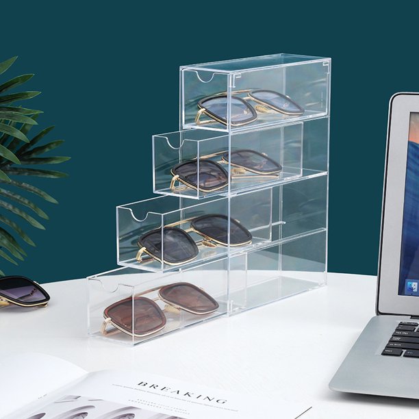 Organizador de almacenamiento de gafas de sol de plástico duro apilable, tapa con bisagras para gafas de sol unisex, gafas de lectura, gafas de moda, gafas, paquete de 2, transparente TUNC Sencillez