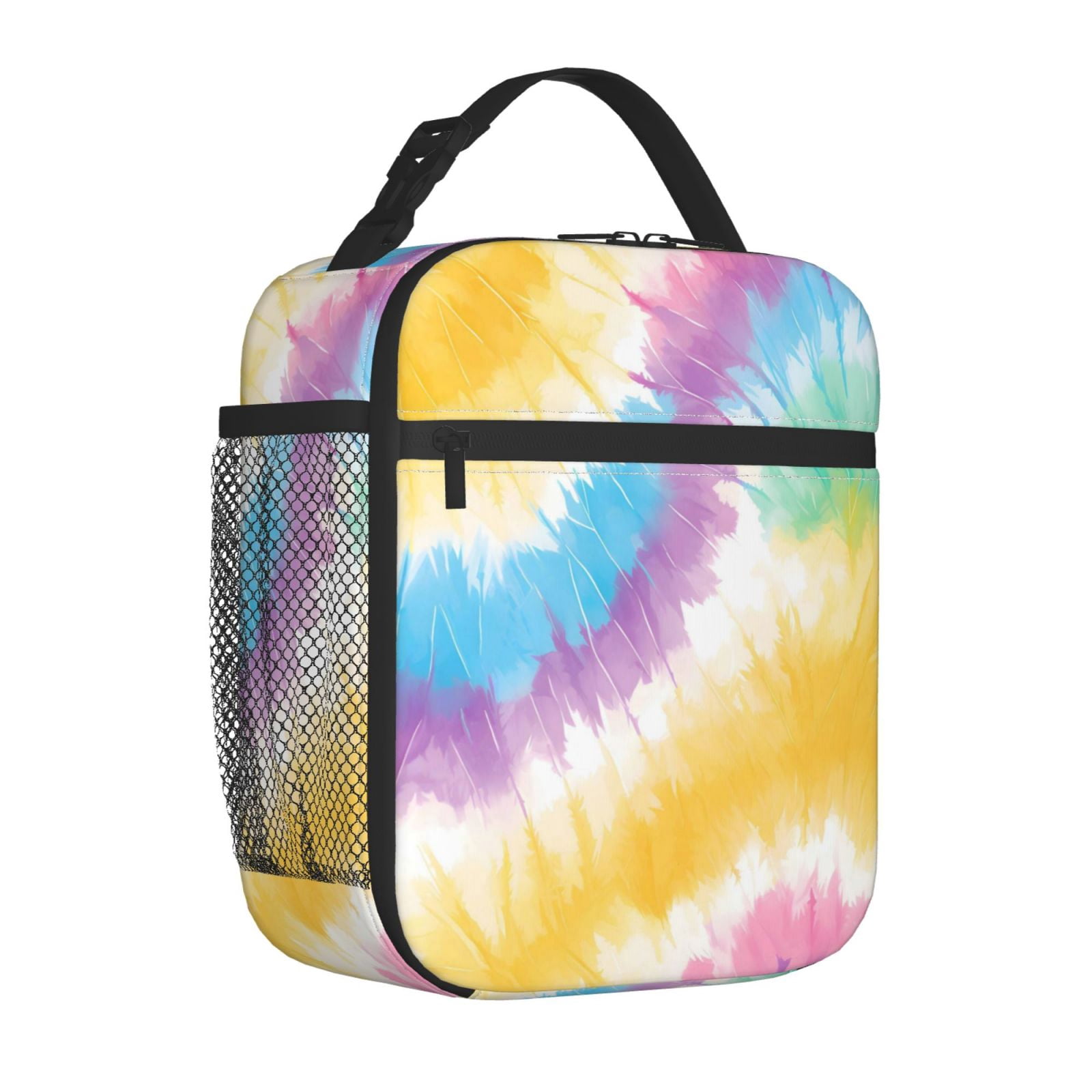 Lunch Bag For Women Men Insulated Portable Lunch Box Bento Box Office Picnic Travel Cooler Bag Yellow Tie-Dye Background Rainbow Colors_1