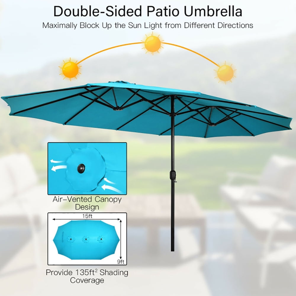 Aimee Lii 15 Feet Double-Sided Twin Patio Umbrella with Crank and Base, Sunbrella Patio Umbrellas, Turquoise
