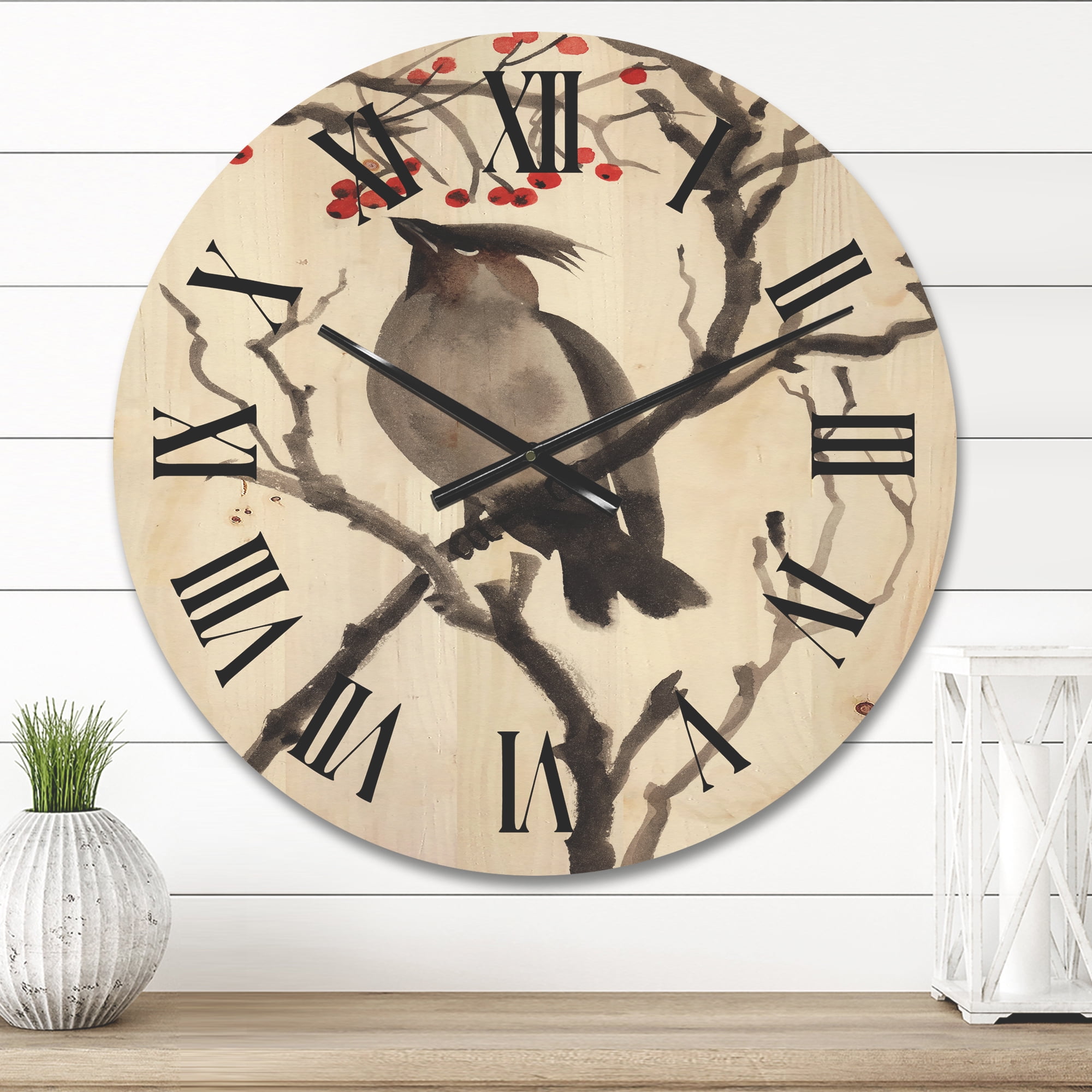 Designart 'Ancient Australian Bird Illustrations III' Traditional Wood Wall Clock