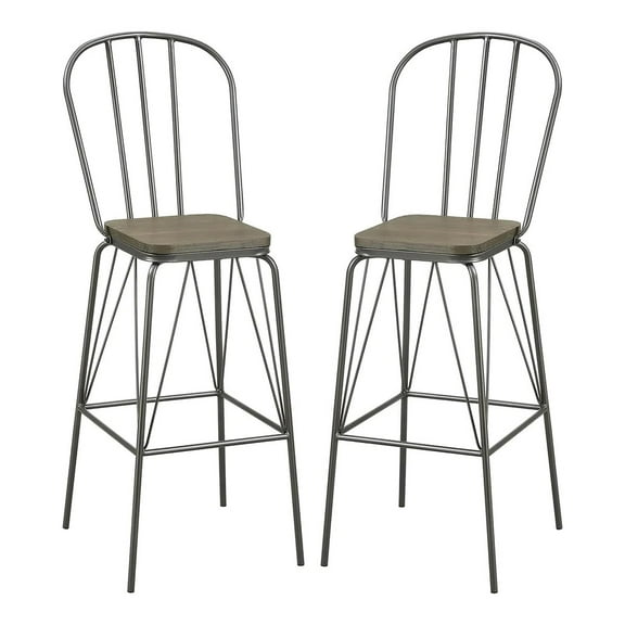 Furniture of America Chelsea Metal Windsor Bar Stool in Gray (Set of 2)