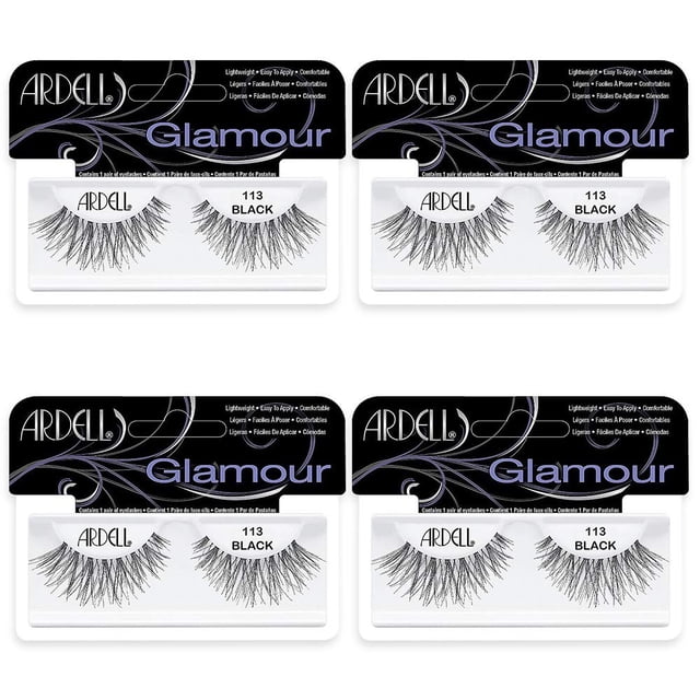 Pestañas postizas Ardell Glamour Strip Lashes 113 negras, paquete de 4