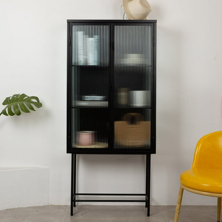 Small Glass Door Corner Cabinet in Black - Shaker Shoppe