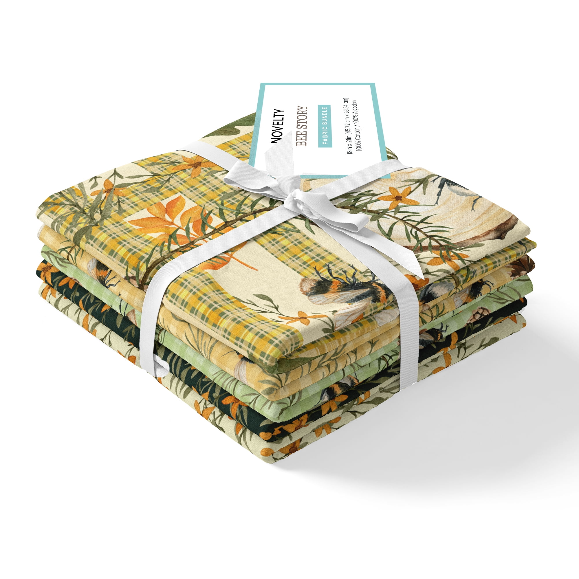 David Textiles 18" x 21" 100% Cotton Bee Story, Multi-color, for Quilting & Sewing, 5 Pieces