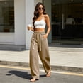 thumbnail image 4 of HomeDM Women's Pants Wide Leg Sweatpants with Pockets Khaki Loose Drawstring Lounge Trousers for Athletic Work Size S, 4 of 9