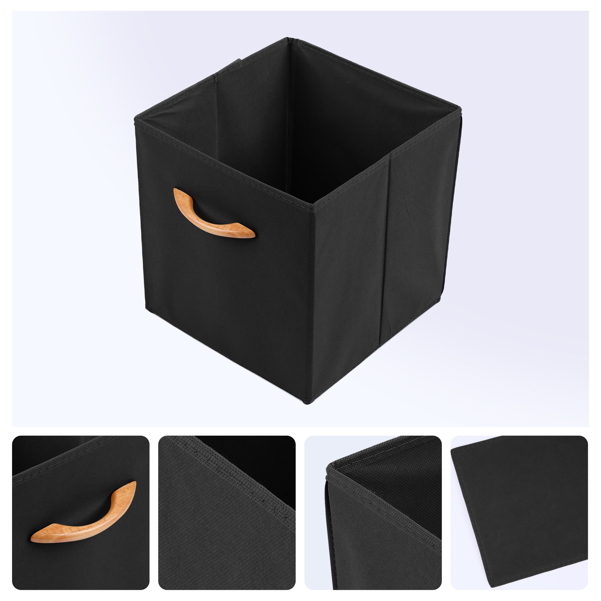 REGALWOVEN Set of 3 Fabric Storage Cube, Bin with Handle for Shelves Closet, Collapsible Basket Black 11*11*11in