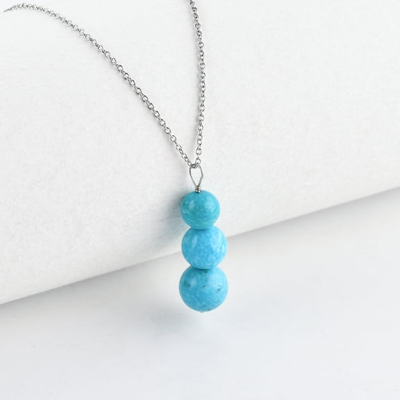 QNAVIC Real Blue Turquoise Stone Beads Handmade Dainty Pendant Necklace For Women, Crystals and Healing Stones, Birthstone Jewelry, Rhodium Plating 925 Sterling Silver 18 inch, Birthday Gift